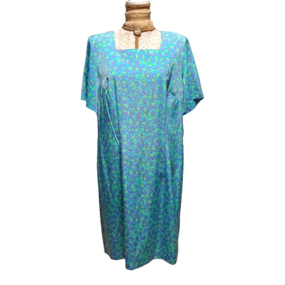 Vintage 80s mod square‎ neck midi dress